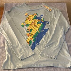 Cat & Jack Light Blue Long Sleeve Tee with Colorful Cube Design